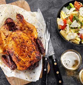 Beer Can Chicken med en god pastasallad