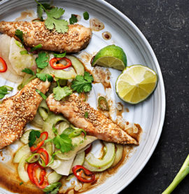 SESAMBAKADE SMÅ & FINA MINUTFILÉER med asiatisk sallad