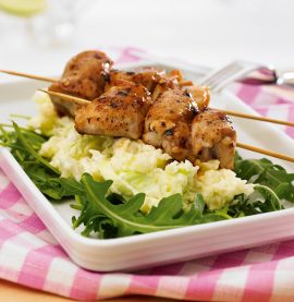 Lårfilé på spett med blomkålsstomp