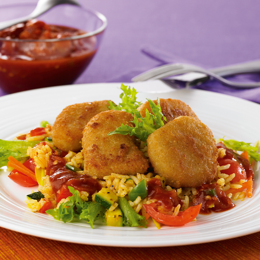 Nuggets-med-salsa-&-kryddigt-ris