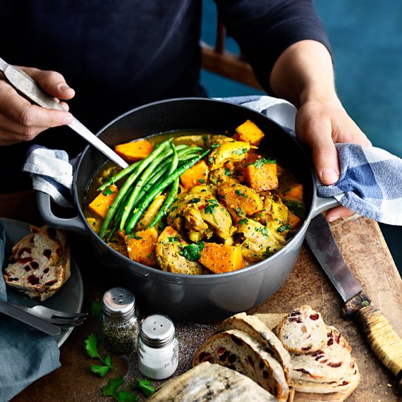 Kycklinggryta med sötpotatis och haricots verts
