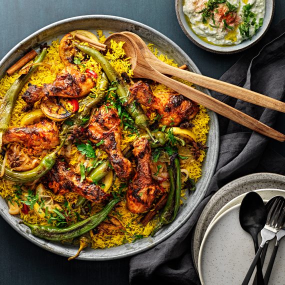 Biryani med ugnsrostade kycklingben